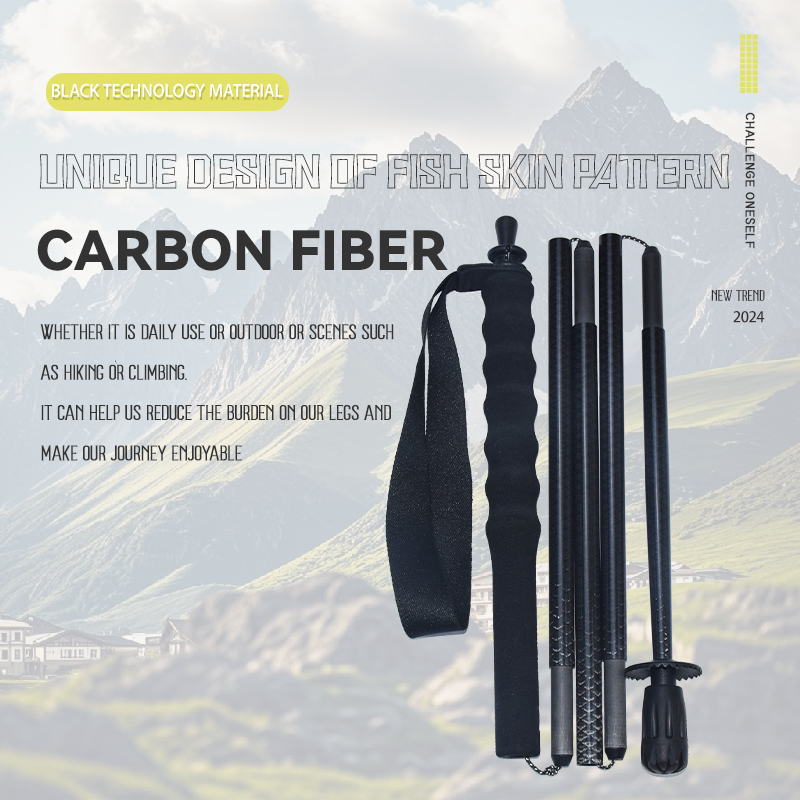 OKHEALING Collapsible Carbon Fiber Trekking Poles Ultra-light Off-road Cane Portable Walking Stick with EVA Handle for Hiking, Backpacking, Camping