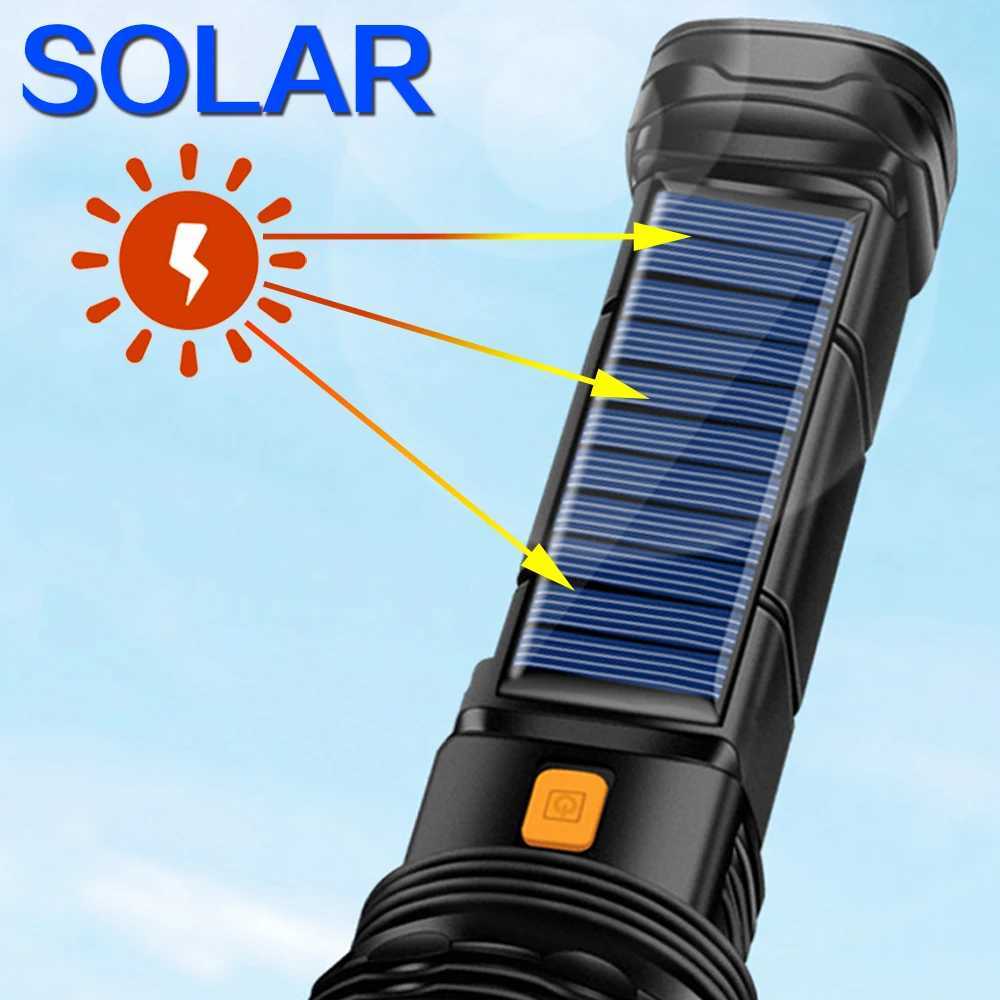 Multi-function Solar LED Flashlight Lantern Outdoor Long Range Torch Emergency Power Bank LED Solar Flashlight W250701