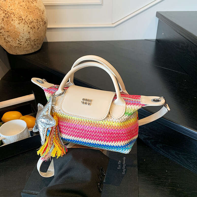 Designer Women's Bag Rainbow Grass Woven Women's Handbag New Fashionable Casual Dumpling Multi Functional Single Shoulder Crossbody Bag Ligh