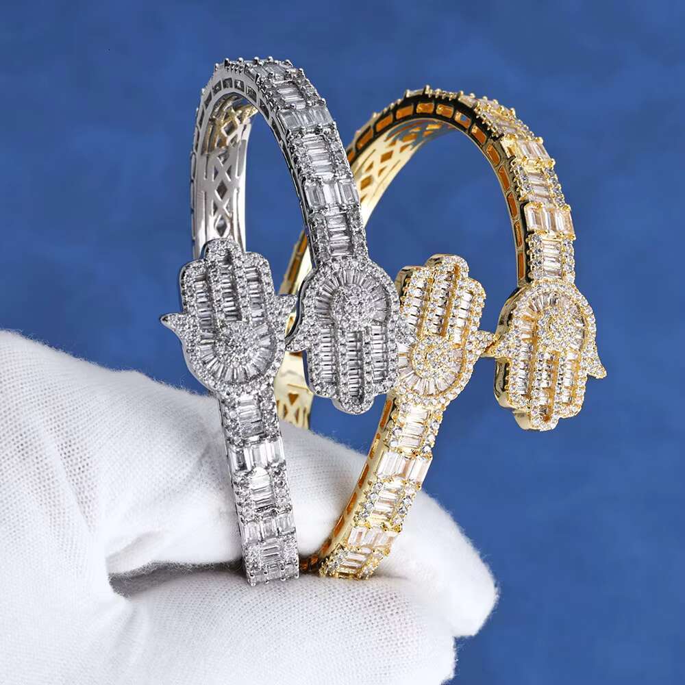 Luxury VVS D Color Moissanite Tennis Bracelet 925 Sterling Silver Baguette Cut Moissanite Adjustable Open Cuff Bracelet for Gift