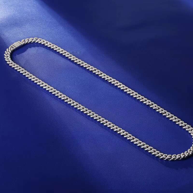 Zanlong 12763 Ready to Ship 8mm Hip Hop Ice Crystal Jewelry 925 Sterling Silver D-vvs1 Diamond Moissanite Cuban Link NECKLACE