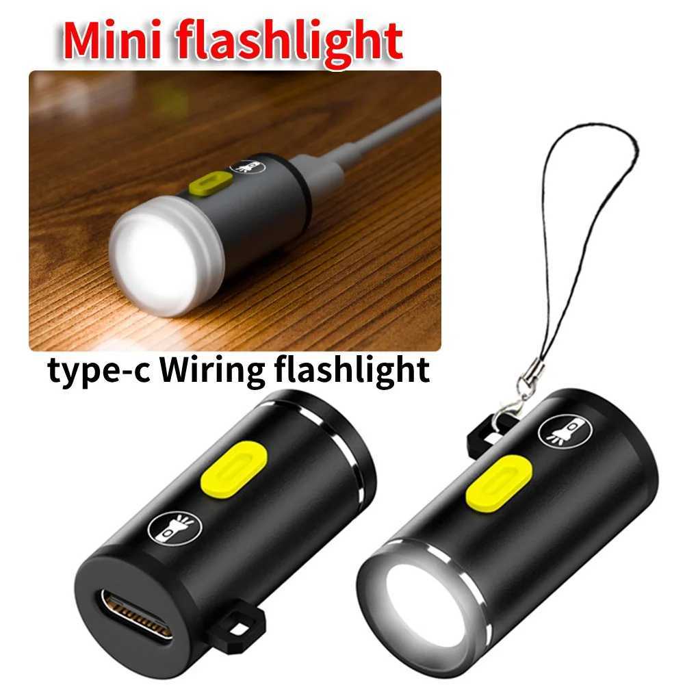 Type-C LED Handheld Strong Light Pocket Keychain Flashlight Mini Flashlight Small Torch Light Outdoor Hiking Camping Accessories W250701