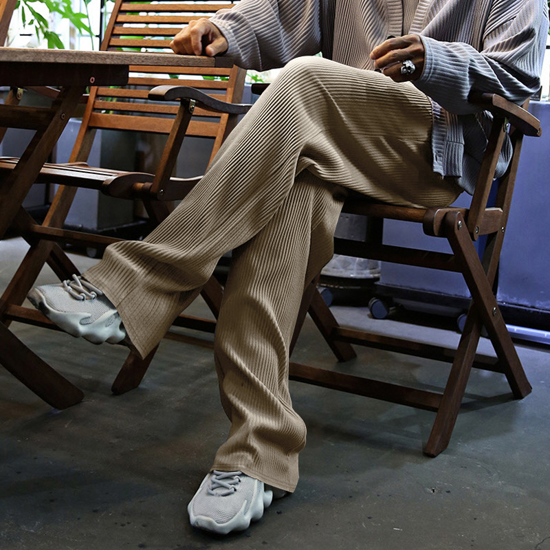 Pants mensSpring and Autumn men's casual trousers: Loose straight-leg pants with a drape, striped high-waisted wide-leg pants European size: S-3X