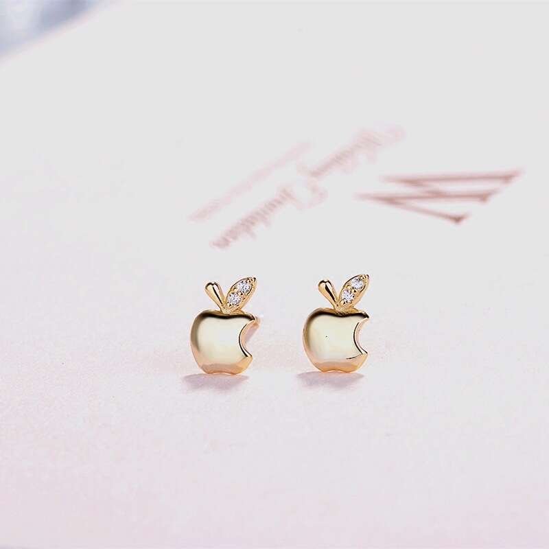 DHcollections Miniature Gold Apple Earrings with Pure Sier Posts for Women, Exquisite Simple Versatile Creative Earrings, Korean and Japanese Style Ea