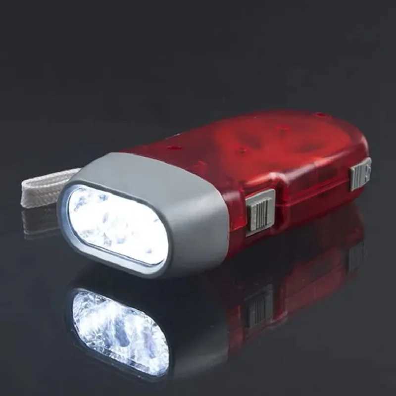 3 Colors Hand Pressing Dynamo Crank Power Wind Up Flashlight Mini Self Generating Torch LED Camping Lamp Light for Outdoor Home W250701