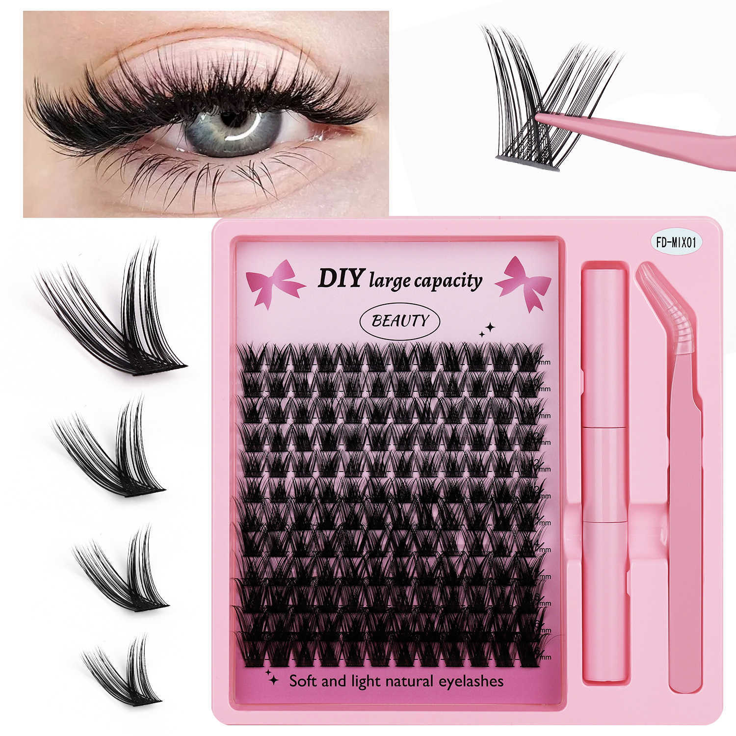 Segmented eyelash set, European and American thick false eyelash three-dimensional DIY hot melt hair extension eyelash FD set W241024