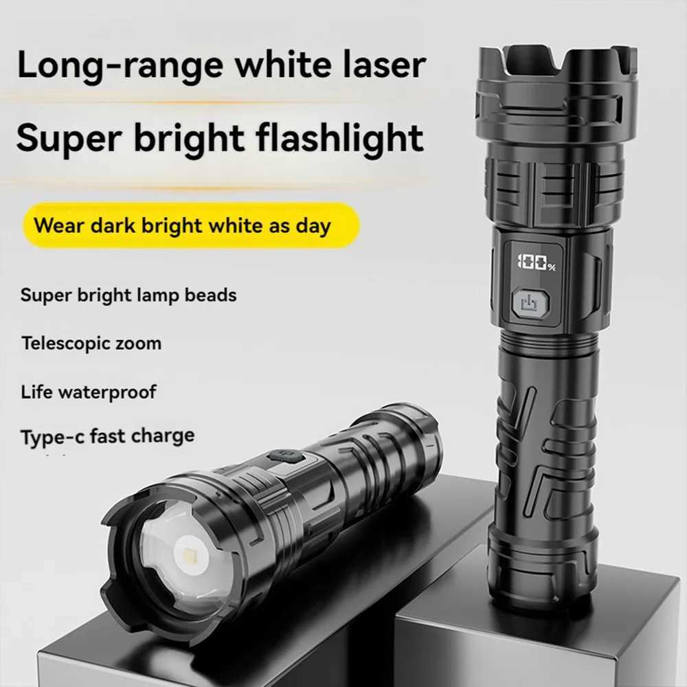 Super Bright Powerful Long Range LED Flashlight Tactical Torch Light Emergency Telescopic Zoom Lantern with Built-in Battery W250701