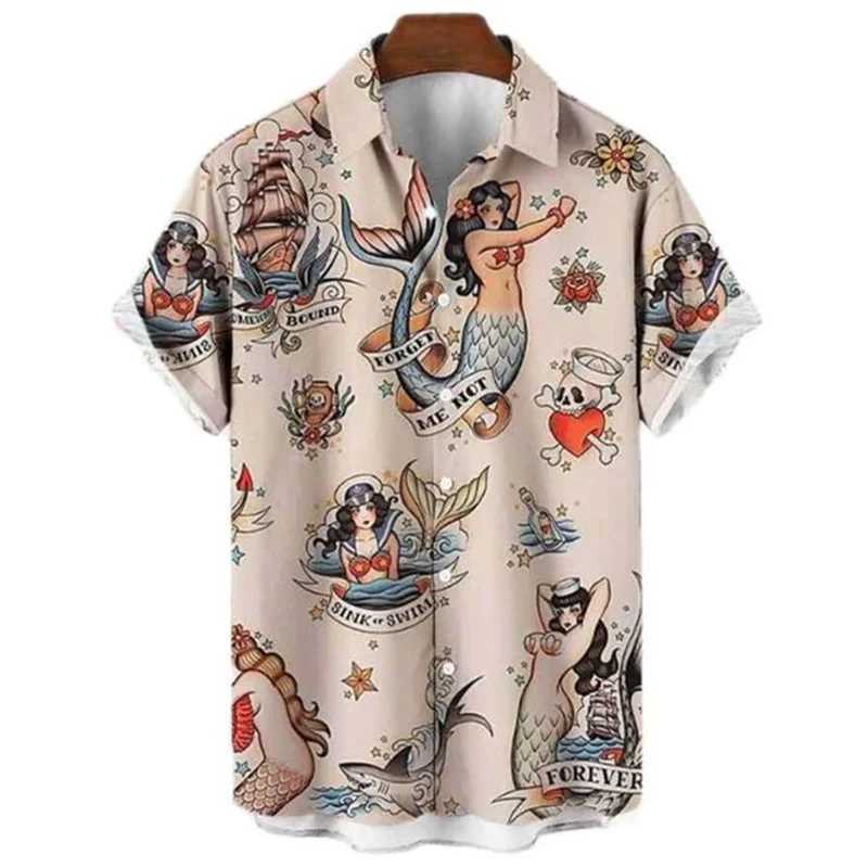 2023 Summer Oversized Hawaiian High Quality Shirt Mens Designer Clothes Sailor Streetwear Mermaid Beach Outdoors Short Sleeve W250627