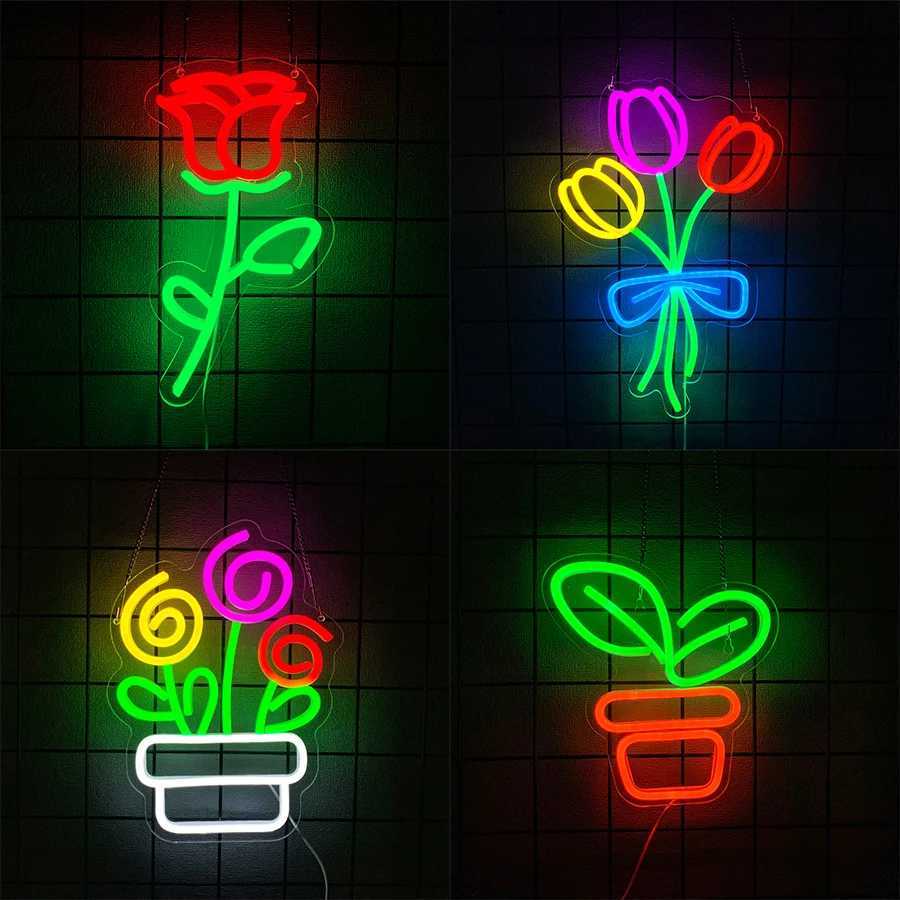 LED Neon SignLED Leaf Neon Light SignsFlower Bunch Store Shop Bedroom Garden Wall Decor Gift for Mothers or Valentines DayXJ250626