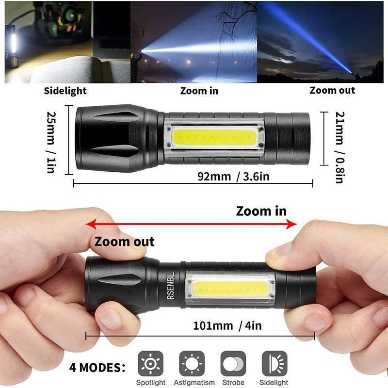 Portable Rechargeable Zoom LED Flashlight Mini Flash Light Torch Lantern 3 Lighting Modes Camping Lamp W250701