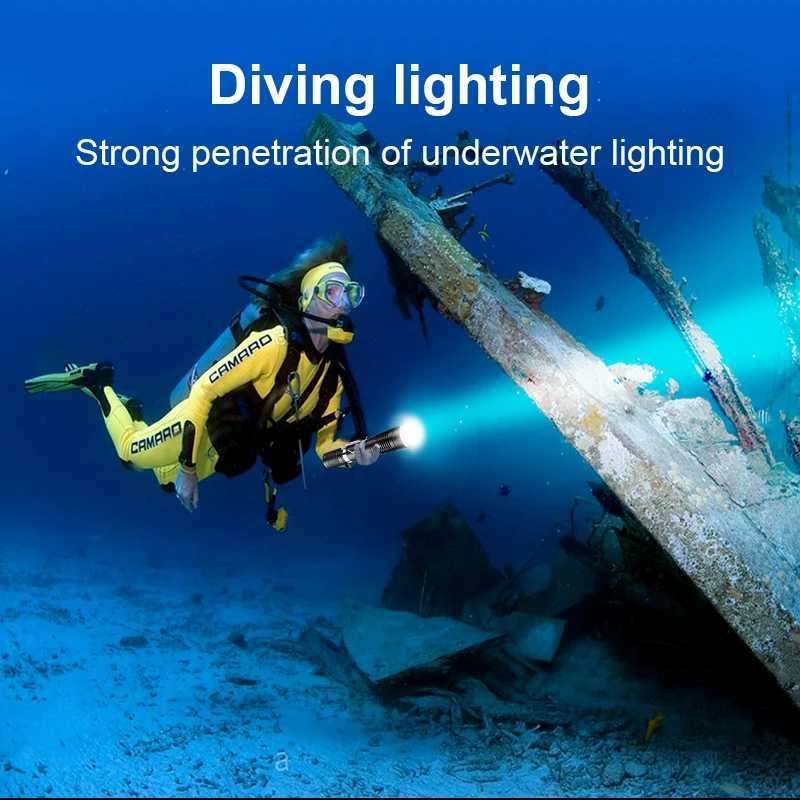 Super Bright Diving Flashlight Portable 100 Meters Diving Torches IPX8 waterproof Diving Lamp Underwater Hunting Lantern Fishing W250701