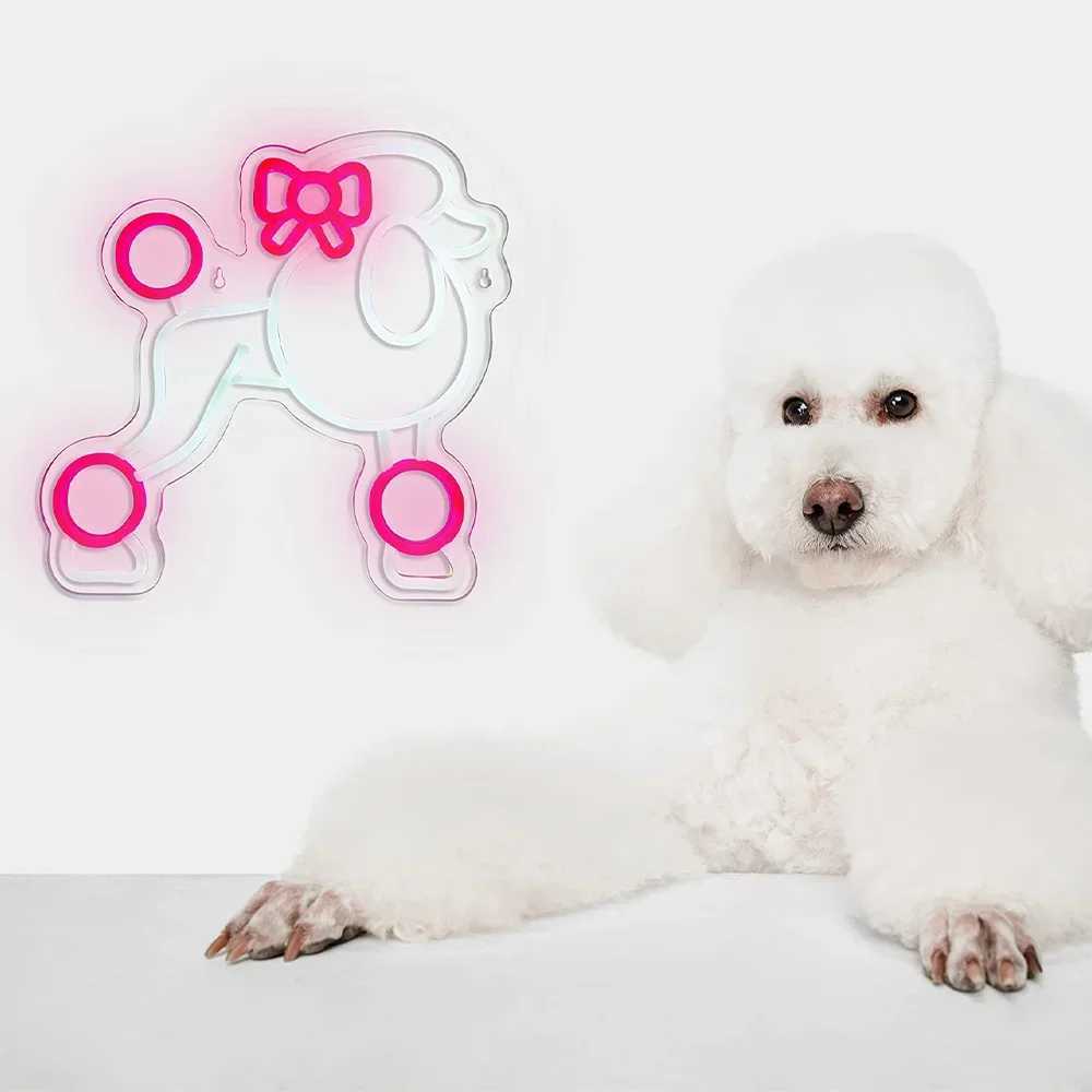 Cute Poodle Dog Neon Lights Animal Neon Sign for Bedroom Pet Shop Art Wall Decoration Pink Neon Light Birthday GiftXJ250626