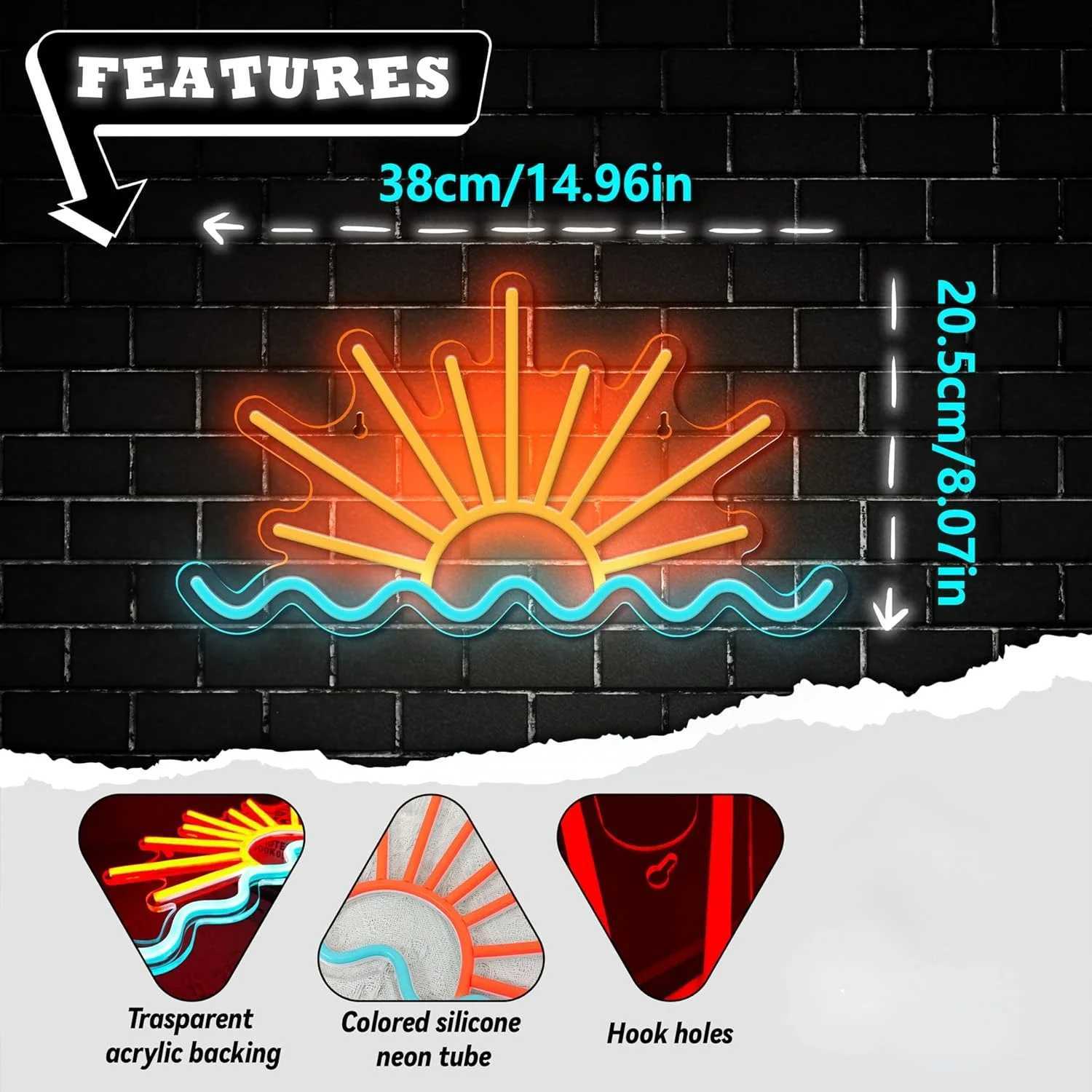 Sunrise Sunset Neon Sign Led Neon Signs Beach Sea Wave Led Neon lights for Living Room Party Bar Decor USB Powered With DimmerXJ250626