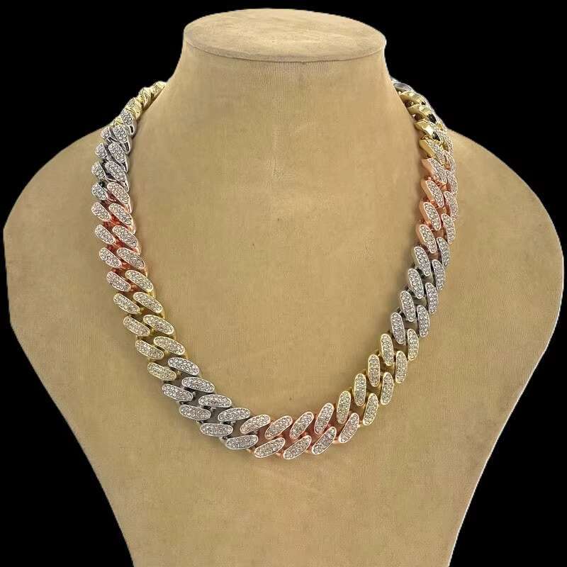 14MM Bling 14k Gold Plated Iced Out Diamond Hip Hop Jewelry VVS Moissanite Necklace Women Cuban Necklace Men Cuban Link Chain