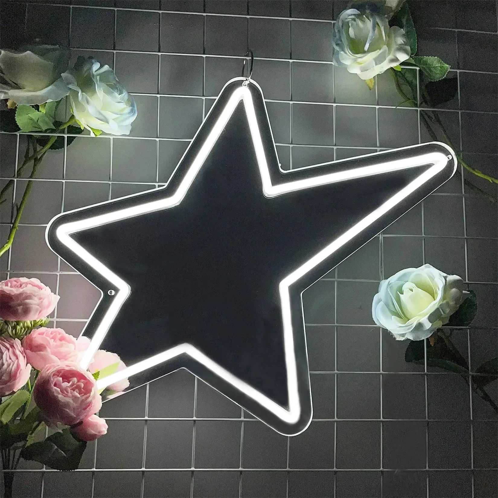 Star Mirror Neon Sign for Wall Decor USB LED Mirror Neon Light Sign Home Bedroom Game Girls Party Kids Room Decor Night Light XJ250626