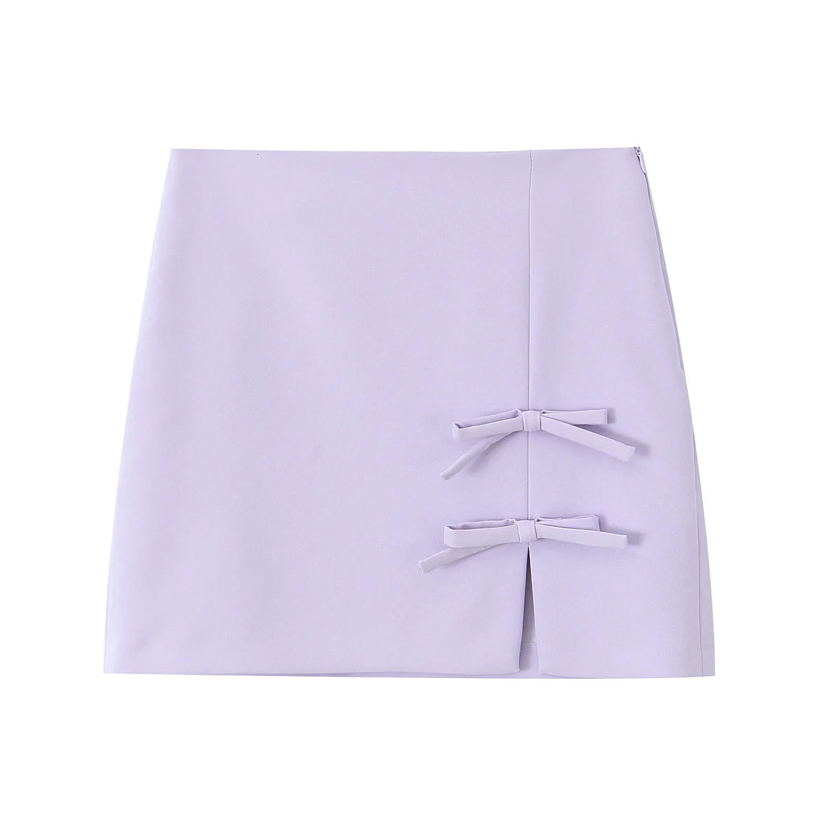TELLHONEY Women Fashion Side Zipper Bow Decoration Mini Skirt Female Sexy Slim Fitting A Line Hem Slit Solid Skirts 250623