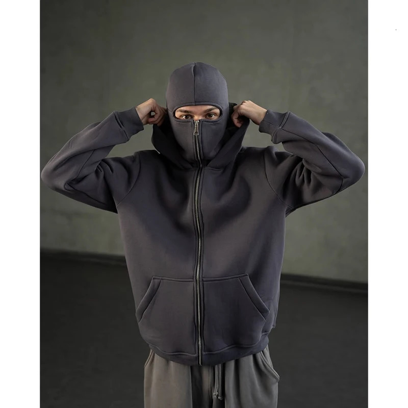 Full Zipper Retro Ninja Mask Jacket Coats Y2k Hip Hop Rock Men Oversized Punk Hoodie Winter Warm Long Sleeve Sweatshirt American 250624