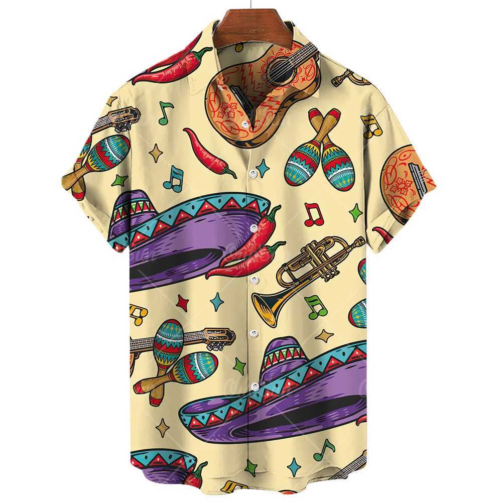 Musical Instrument Shirts For Men Short Sleeve Tops Summer Oversized Hip Hop Streetwear Mens Hawaiian W250627