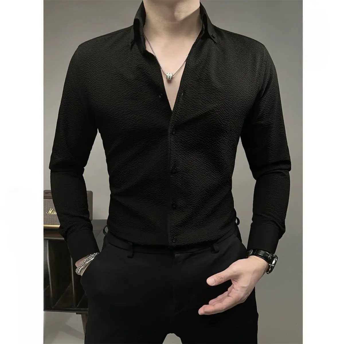 New Mens High-end Light Luxury Long Sleeve Shirt Fashionable Business Casual Versatile Handsome Shirt Trend W250627