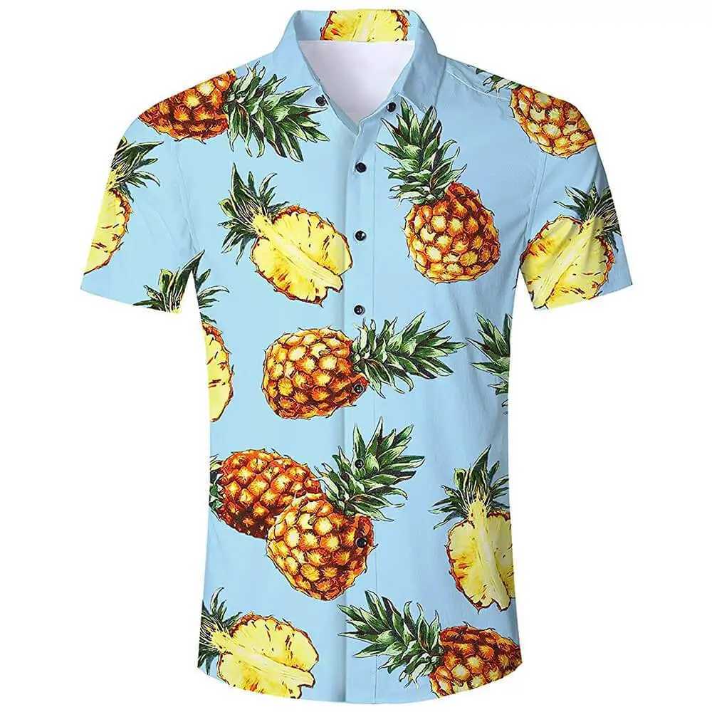 Funny Pineapple Shirts 3D Print Mens Beach Blouse Vocation Lapel Hawaiian Shirts Clothing Button Up W250627
