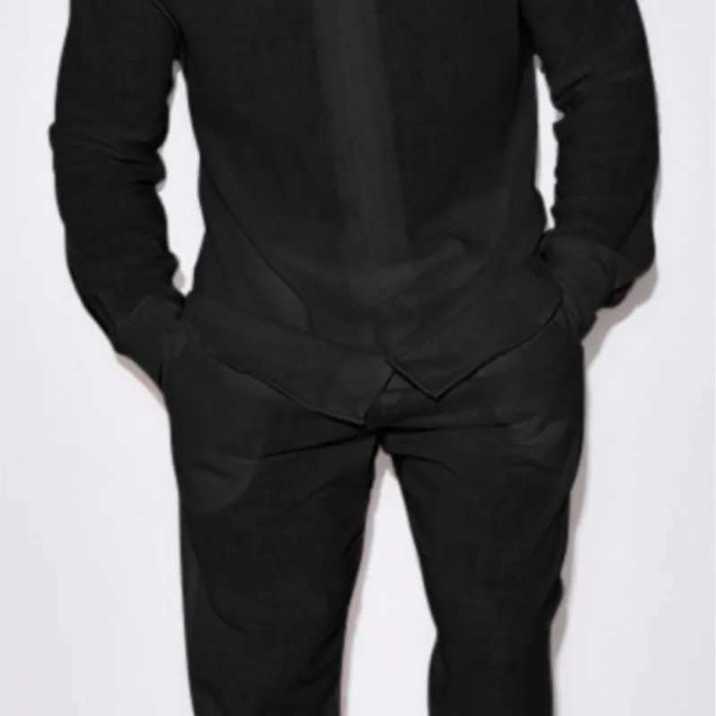 Mens Light Luxury Sports Cotton And Linen Stand Collar Long Sleeve Casual Shirt Fashionable Lace Up Pants Mens Casual Suit XJ250627