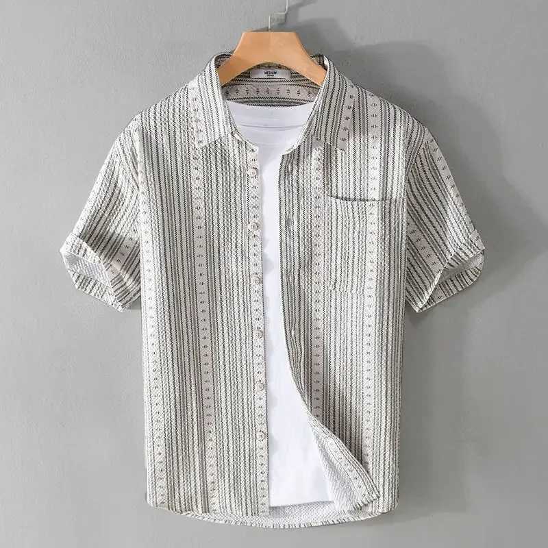 Short Sleeve Striped White Mens Shirt Male Shirts with Pocket Aesthetic High Quality Luxury Designer Summer Fashion 2025 New In W250627
