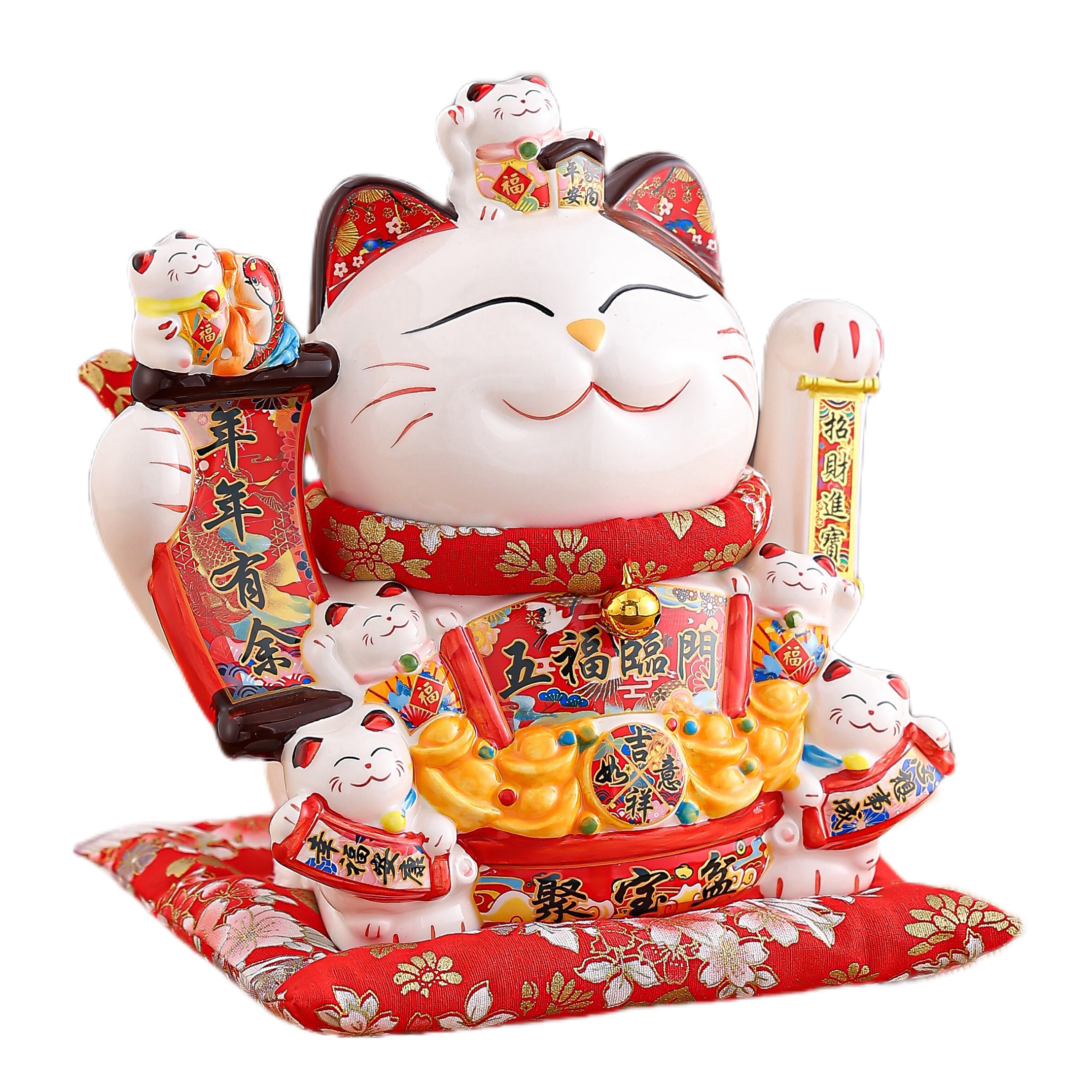 Lucky Cat Decorative Ornament with Automatic Hand-Wave for Office & Home Prosperity Symbol Wave-Shaking Fortune Feline Statuette