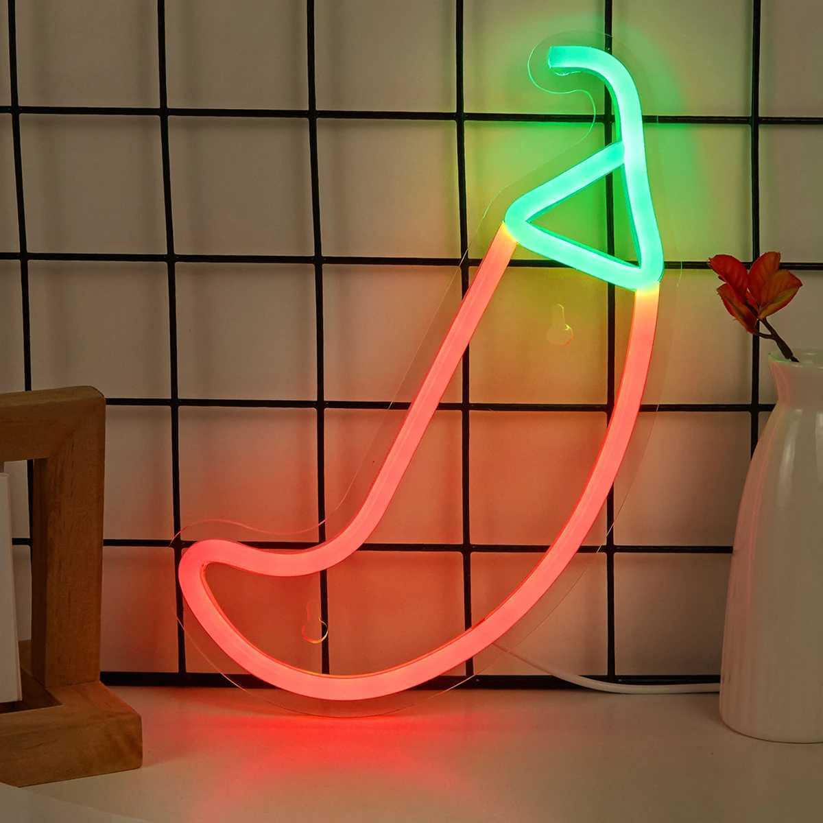 Chi-buy LED Neon Chilli Plant USB Powered Neon Signs Night Light 3D Wall Art Game Room Bedroom Living Room Decor Lamp Signs XJ250626