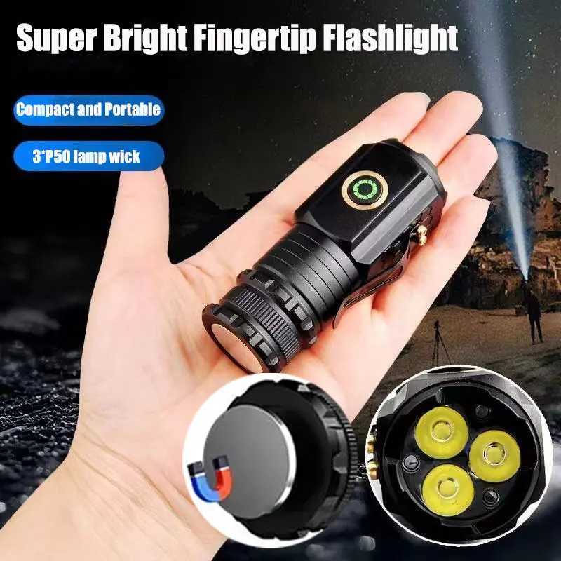 Portable Mini LED Flashlight Powerful Fingertip Torch Waterproof Hiking Camping Flash Light with Pen Clip and Tail Magnet W250701