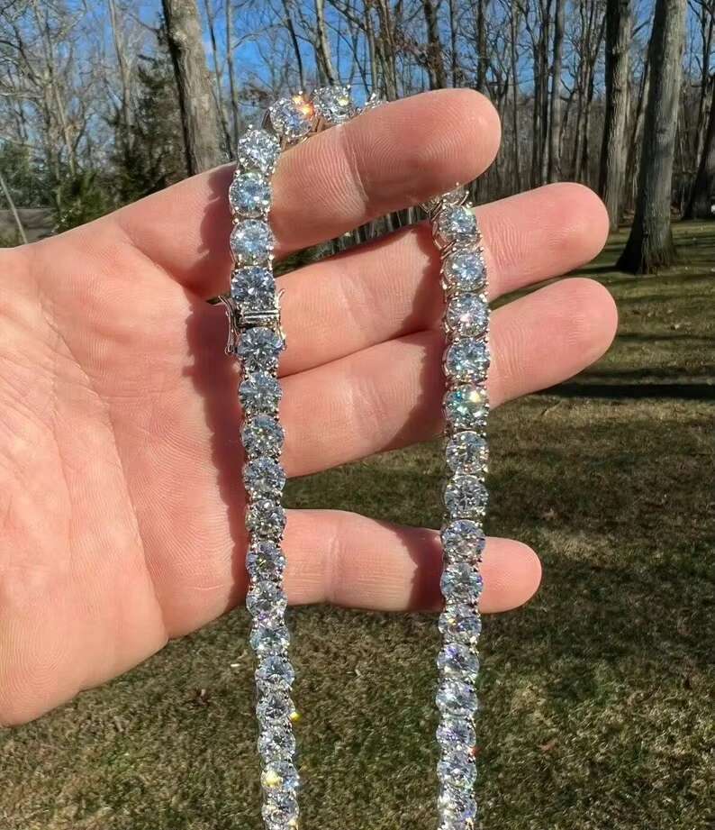 Iced Out White Moissanite Diamond Tennis Chain for Men Women Excellent Cut Beautiful Sterling Silver Chain Hip Hop Jewelry