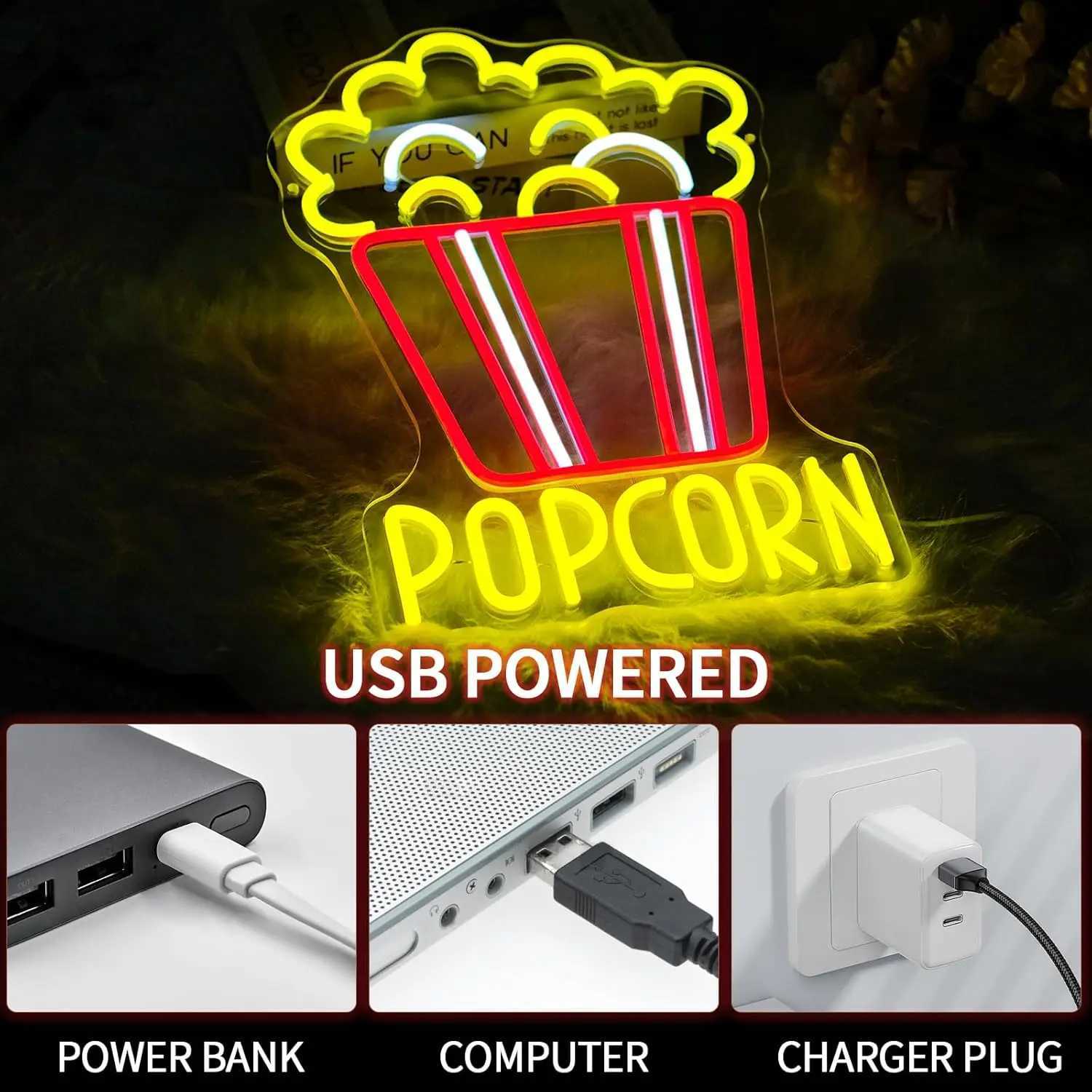Popcorn Neon Sign Dimmable Food LED Neon Light for Home Cinema Snack Shop Kitchen Video Room Cafe Home Bar Party Man Cave Decor XJ250626