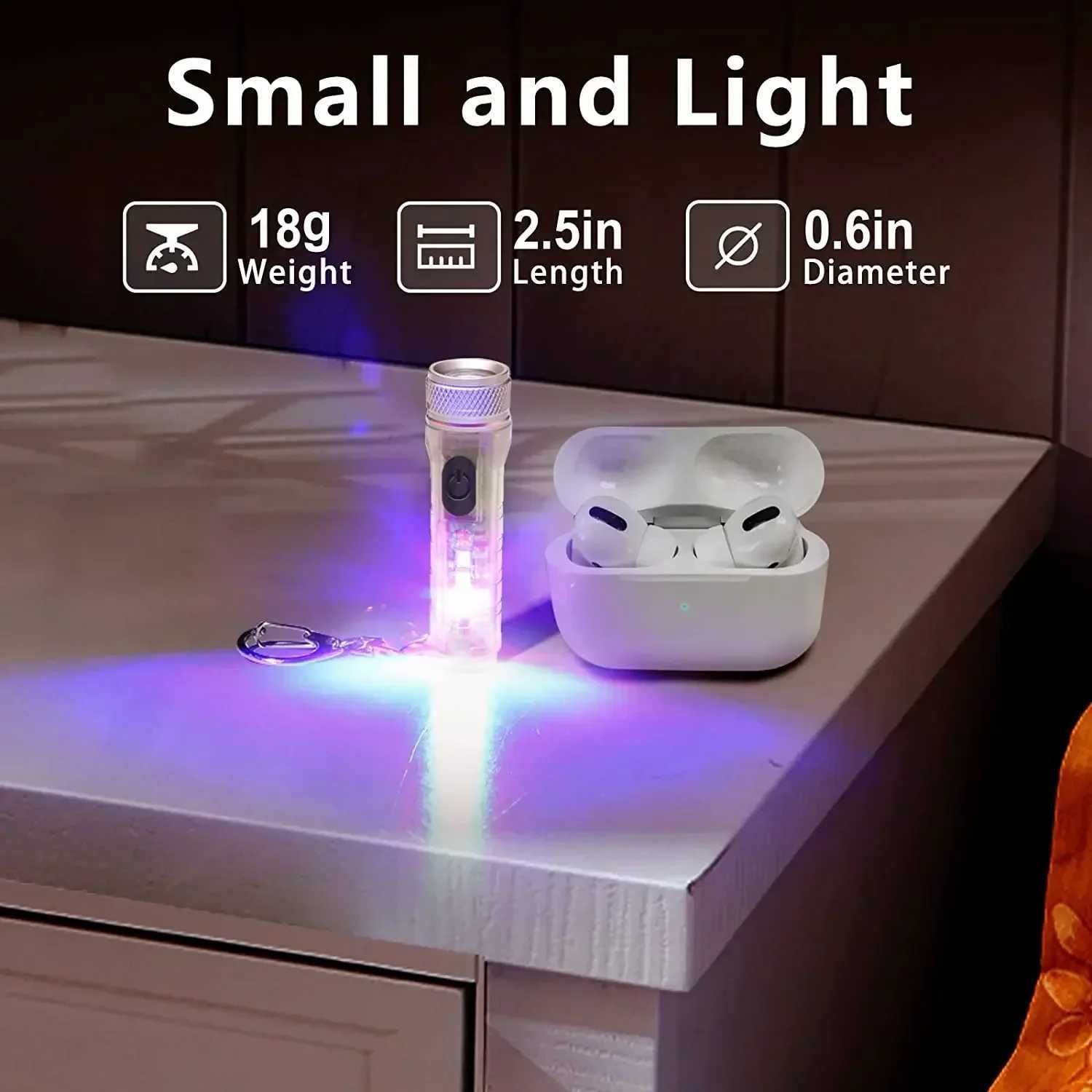 1-10PCS Fluorescent Flashlight Mini Keychain Light Rechargeable Multi-function Portable Magnetic Torch Lamp IP66 Warning Light W250701