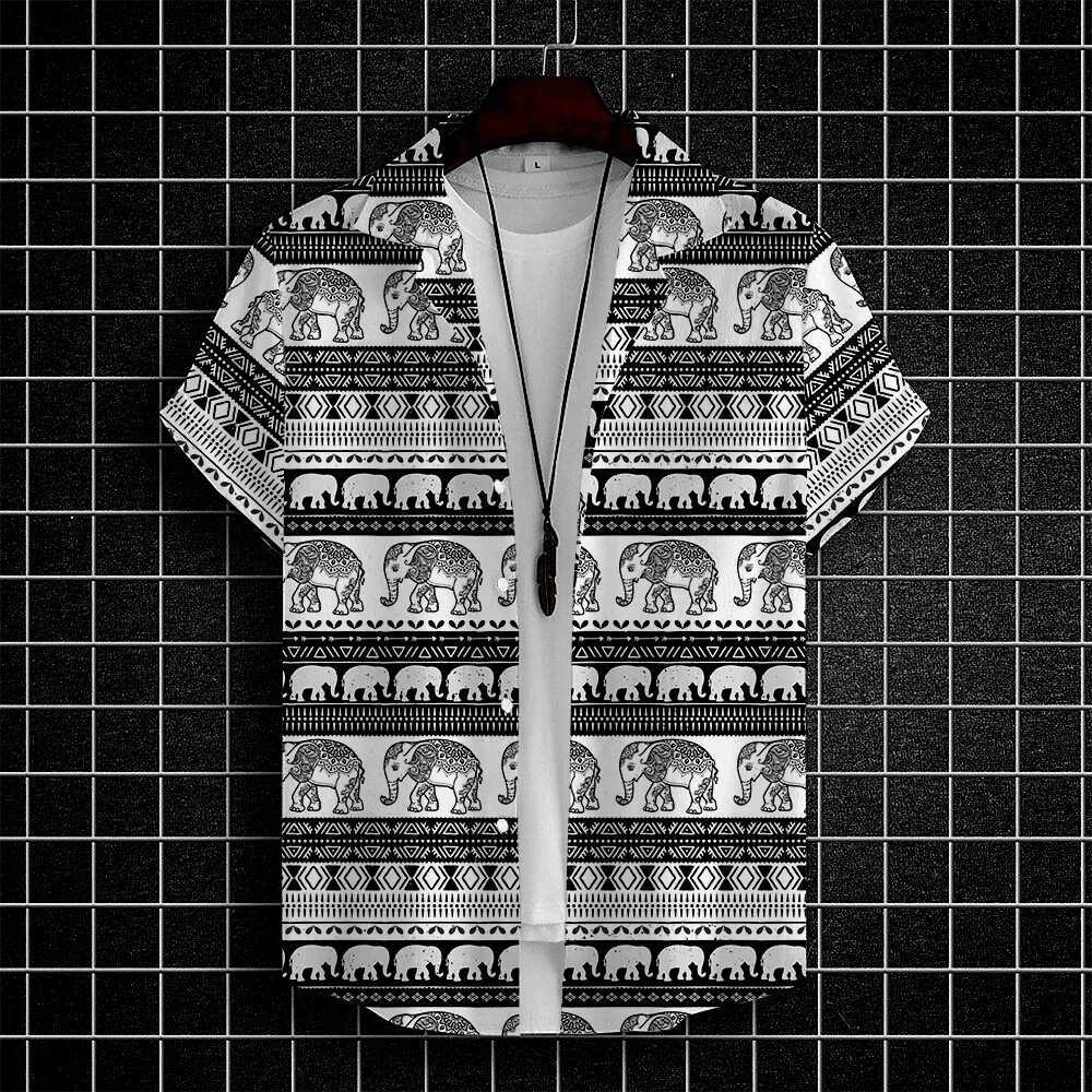 Mens Shirts Thai Elephant Casual 3D Print Hawaiian Shirt for Men Summer Fashion Shirt Daily Short Sleeves Mens Clothing Tops W250627