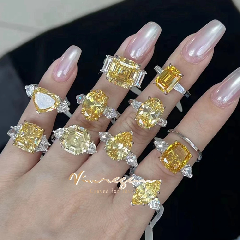 Vinregem Sparkling Citrine High Carbon Diamond Gemstone 100% 925 Sterling Silver Wedding Women Ring Engagement Fine Jewelry Gift 250627
