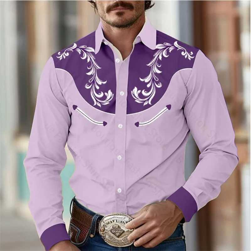Floral Retro Western Mens Shirt Outdoor Street Casual Daily Spring and Summer Lapel Long Sleeve S-5XL Stretch Fabric Shirt W250627
