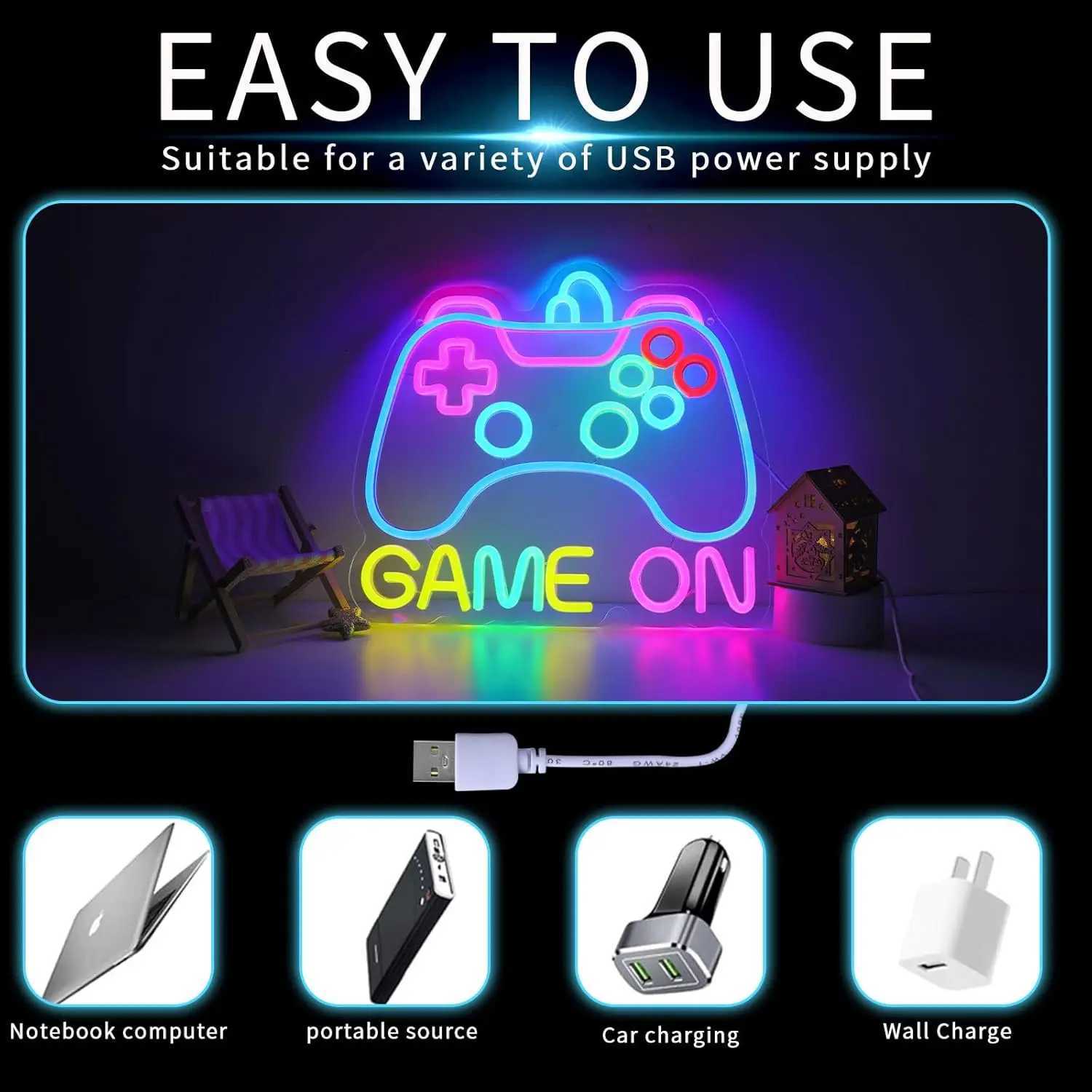 Gaming Neon Sign USB Dimmable Neon Light Sign LED Game Controller Sign for Bedroom Game Room Man Cave Wall Art Decor GiftXJ250626