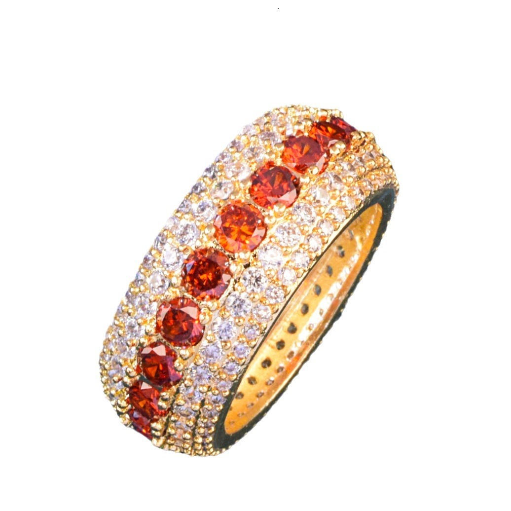 Luxury Gold Plated VVS Moissanite Iced Out Hip Hop Edgy Niche Circle Ring Bling Trendy Diamond-style Jewelry Passes the Diamond Tester
