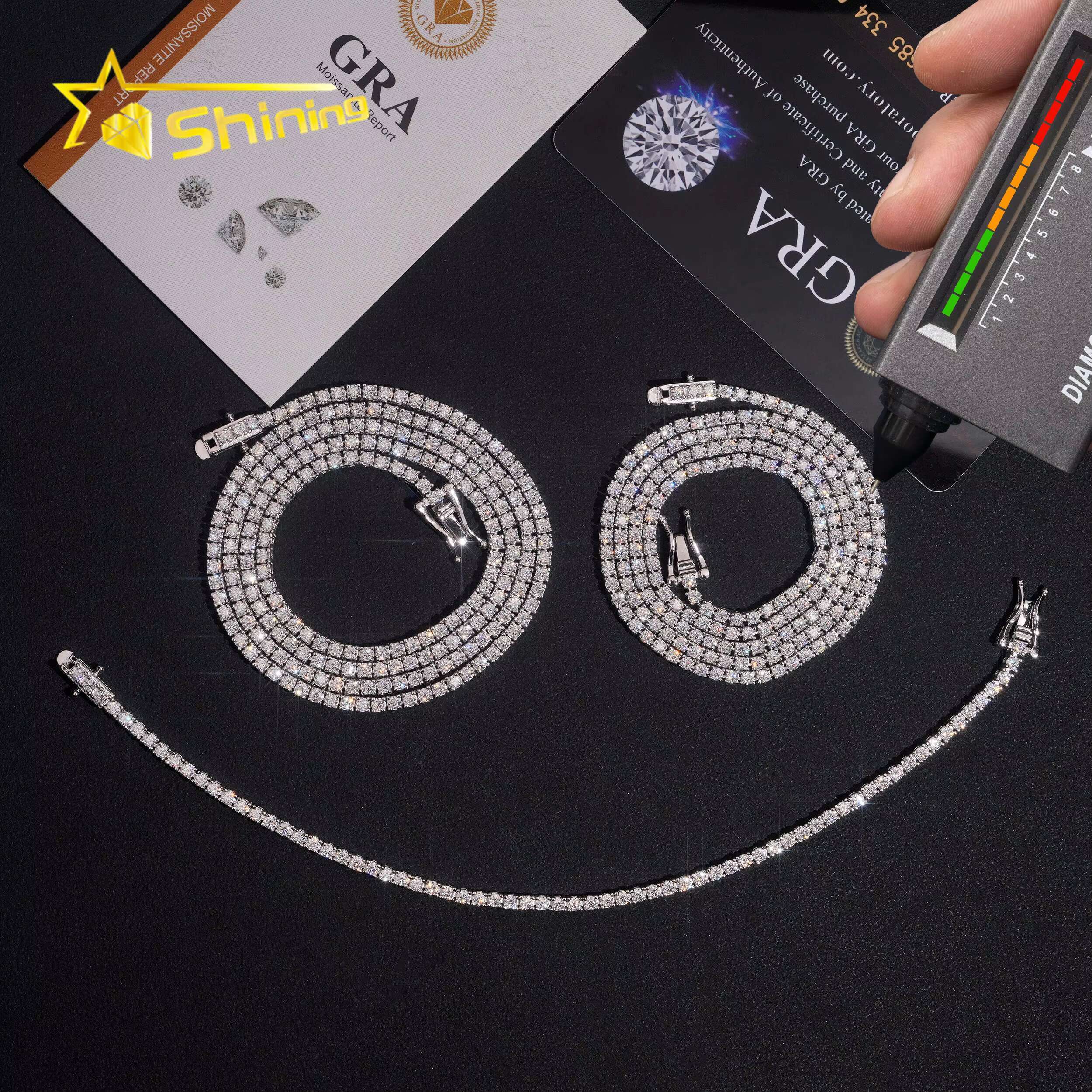 USA Warehouse Local Stock 2mm 3mm Tennis Chain 925 Solid Silver Hip Hop Iced Out GRA Moissanite Diamond Sparkling Tennis Chain