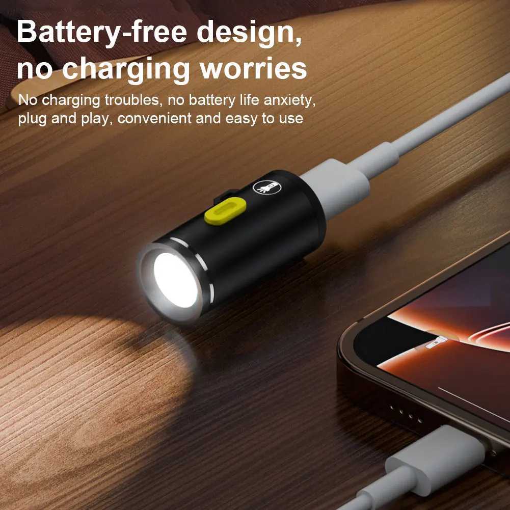 Type-C LED Handheld Strong Light Pocket Keychain Flashlight Mini Flashlight Small Torch Light Outdoor Hiking Camping Accessories W250701