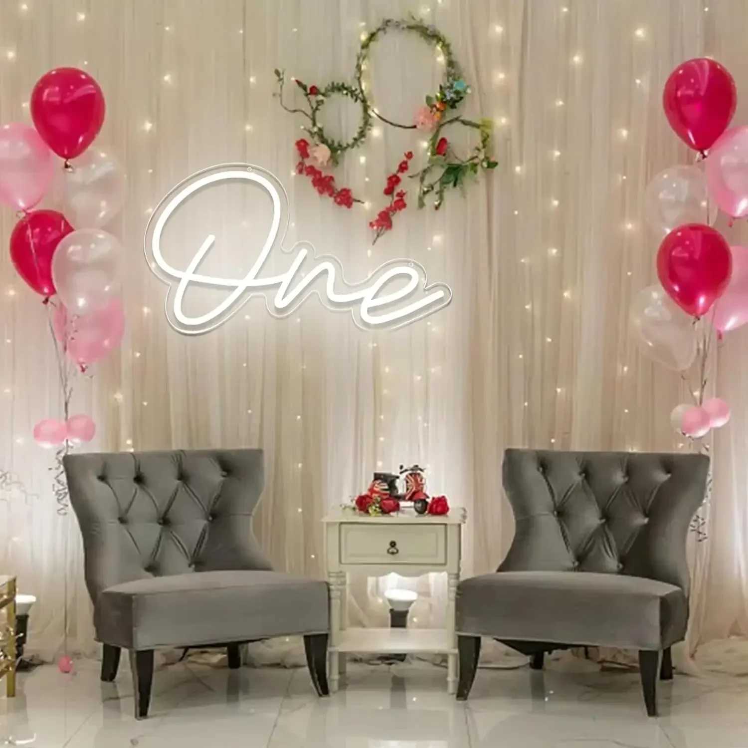 40.1*23cm One Neon Sign 1st Birthday LED Neon Light Sign for Birthday Party Wedding Gift Bedroom Night Light XJ250626