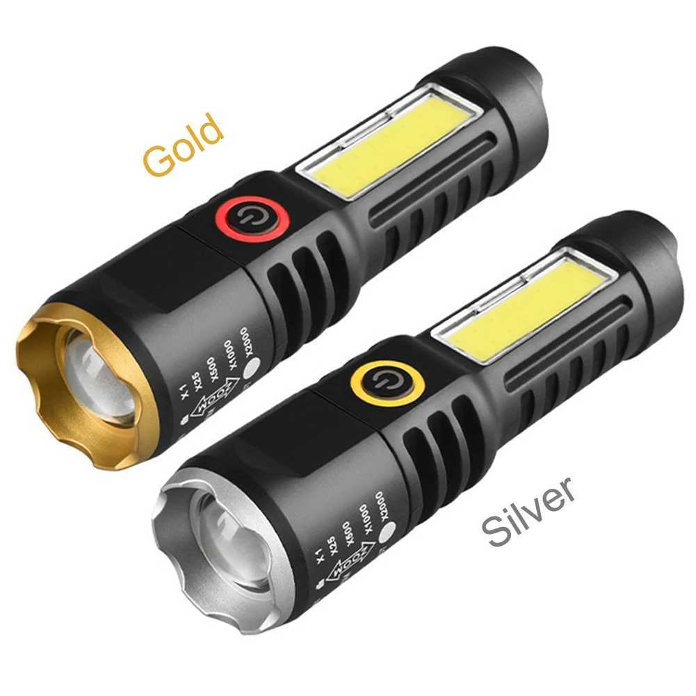 Waterproof Torch Light Telescopic Zoom XPE COB LED Zoomable Flashlight Type-C USB Charging Strong Flashlight 4 Modes for Outdoor W250701