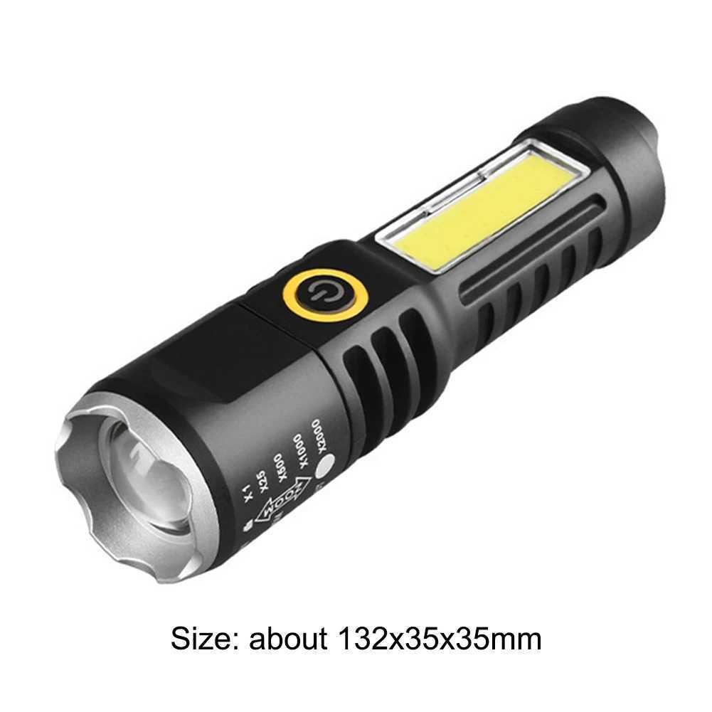 Waterproof Torch Light Telescopic Zoom XPE COB LED Zoomable Flashlight Type-C USB Charging Strong Flashlight 4 Modes for Outdoor W250701
