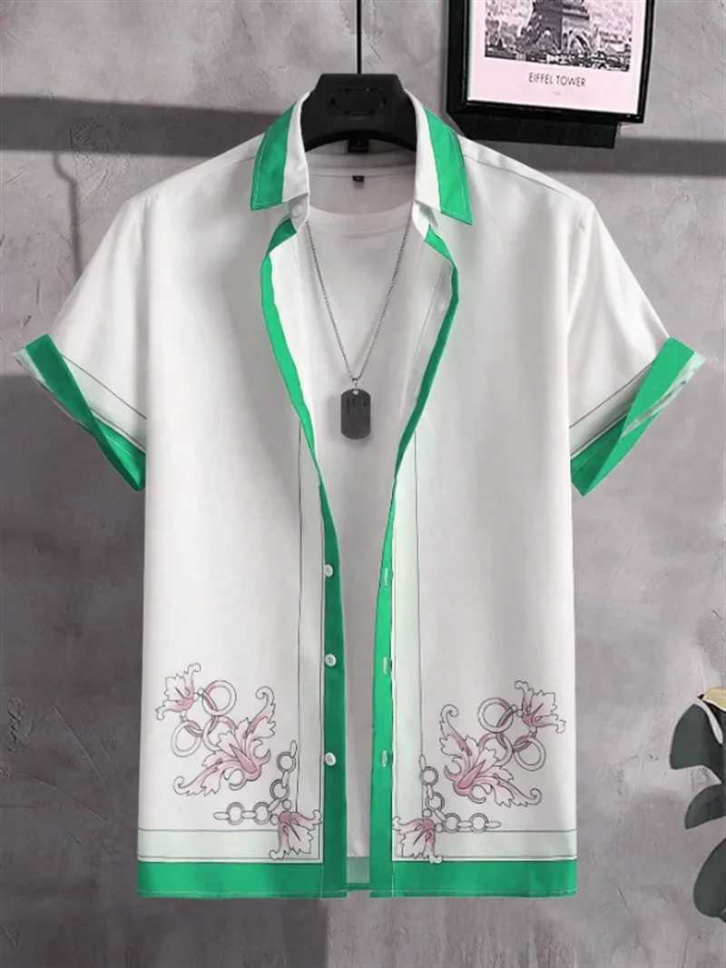 Summer Fashion Mens Shirt Hawaii Simple Lapel Print Daily Street Casual Lapel Mens Tops Large Size Mens Short-sleeved Shirt W250627