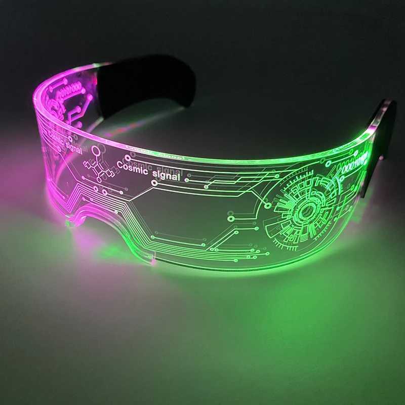 New Acrylic Luminous Glowing Cyberpunk Glasses LED Light Up Halloween Party Skull Glasses Bar Club Props Neon Glasses SuppliesXJ250626