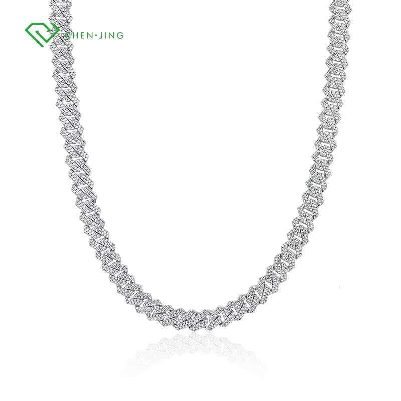 Fine Jewelry White Solid 10K 14K 18K Gold Lab Diamond Cuban Link Chain 6mm 8mm 10mm 12mm Cut HPHT Diamond Cuban Necklace