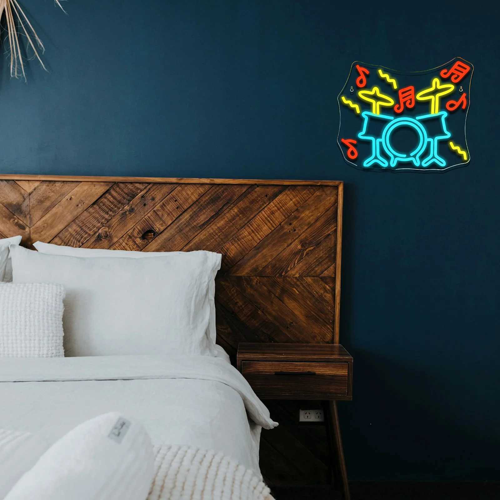 Drum Kit Neon Signs Custom For Bedroom Wall Art Decor 5/12V USB Powered Live Music Studio Party Decor Dimmable LED Neon Signs XJ250626