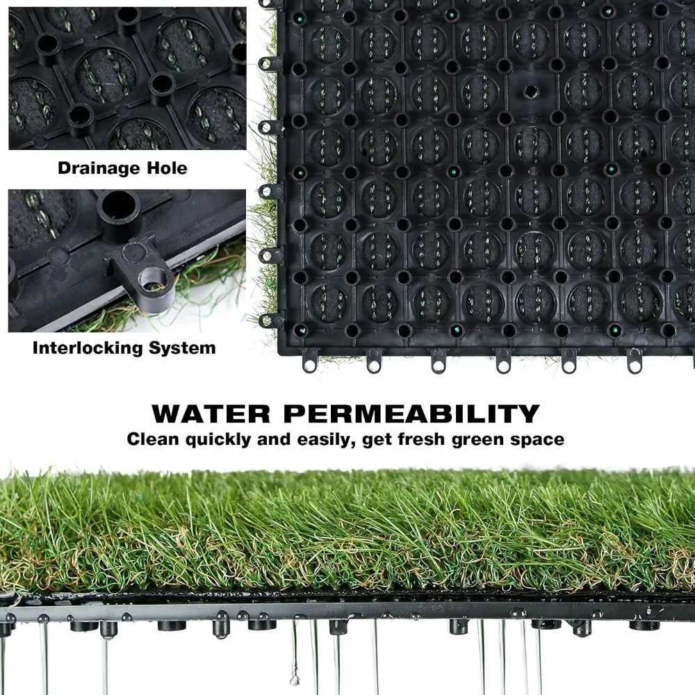 Outdoor Artificial Grass Turf Squares 9 Pack 12x12 Fake Grass Mat for Balcony Patio Deck Flooring Decor Pets Dog Pee Pad X250627