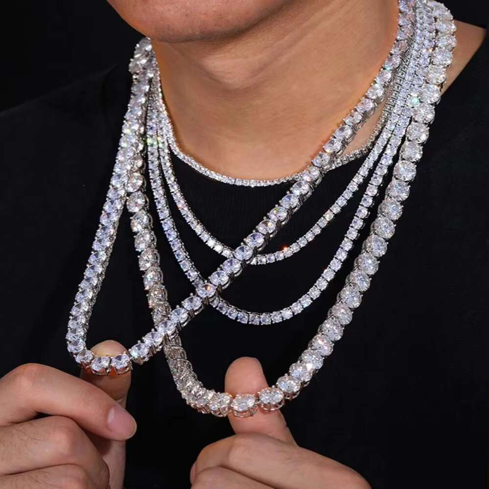 Luxury 925 Sterling Silver Moissanite Diamond Tennis Chain Attractive Design Custom Size Fashionable Necklaces Direct Order
