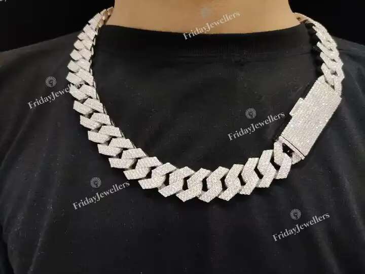 16mm Sterling Silver Moissanite Diamond Studded Icedout Cuban Link Chain Necklace for Boys Casual Use Chain