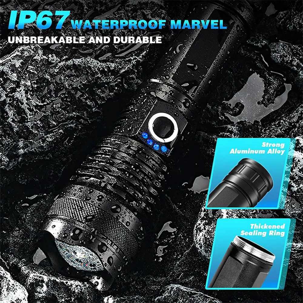 Strong LED Flashlight USB Rechargeable Powerful Tactical Torch Lamp Super Long Range Flash Light Outdoor Fishing W250701